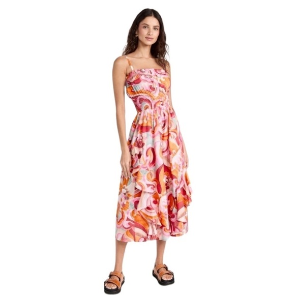 CHUFY XS Organic Cotton Midi Dress-Orange - Pockets Included - Picture 1 of 16